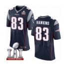 Men's Nike New England Patriots #83 Lavelle Hawkins Elite Navy Blue Team Color Super Bowl LI 51 NFL Jersey