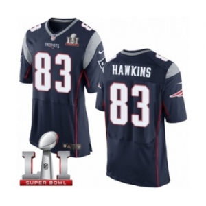 Men's Nike New England Patriots #83 Lavelle Hawkins Elite Navy Blue Team Color Super Bowl LI 51 NFL Jersey