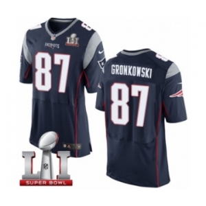 Men's Nike New England Patriots #87 Rob Gronkowski Elite Navy Blue Team Color Super Bowl LI 51 NFL Jersey