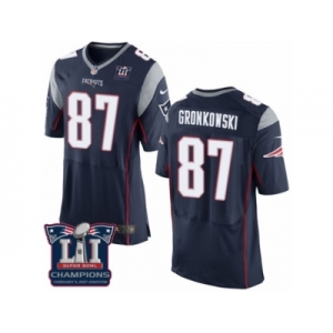 Men's Nike New England Patriots #87 Rob Gronkowski Elite Navy Blue Team Color Super Bowl LI Champions NFL Jersey