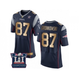 Men's Nike New England Patriots #87 Rob Gronkowski Elite Navy Gold Team Color Super Bowl LI Champions NFL Jersey