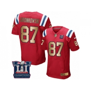 Men's Nike New England Patriots #87 Rob Gronkowski Elite Red Gold Alternate Super Bowl LI Champions NFL Jersey