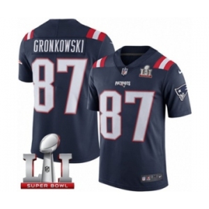 Men's Nike New England Patriots #87 Rob Gronkowski Limited Navy Blue Rush Super Bowl LI 51 NFL Jersey