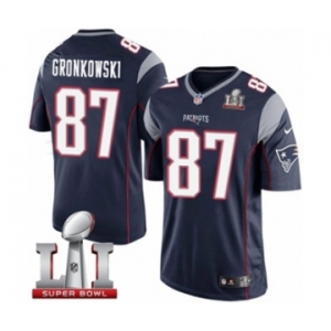 Men's Nike New England Patriots #87 Rob Gronkowski Limited Navy Blue Team Color Super Bowl LI 51 NFL Jersey