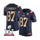 Men's Nike New England Patriots #87 Rob Gronkowski Limited Navy-Gold Rush Super Bowl LI 51 NFL Jersey