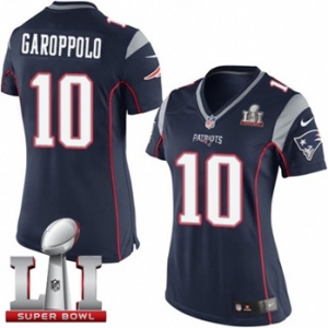 Women's Nike New England Patriots #10 Jimmy Garoppolo Elite Navy Blue Team Color Super Bowl LI 51 NFL Jersey