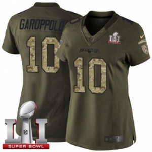 Women's Nike New England Patriots #10 Jimmy Garoppolo Limited Green Salute to Service Super Bowl LI 51 NFL Jersey