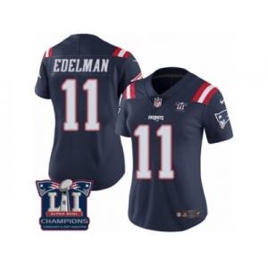 Women's Nike New England Patriots #11 Julian Edelman Limited Navy Blue Rush Super Bowl LI Champions NFL Jersey