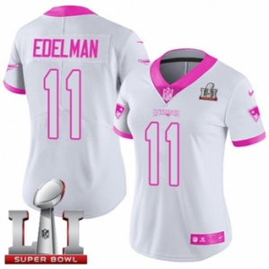 Women's Nike New England Patriots #11 Julian Edelman Limited White-Pink Rush Fashion Super Bowl LI 51 NFL Jersey