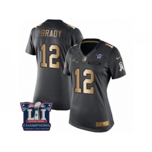 Women's Nike New England Patriots #12 Tom Brady Limited Black Gold Salute to Service Super Bowl LI Champions NFL Jersey