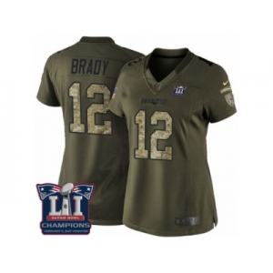 Women's Nike New England Patriots #12 Tom Brady Limited Green Salute to Service Super Bowl LI Champions NFL Jersey