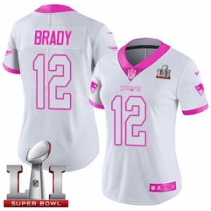 Women's Nike New England Patriots #12 Tom Brady Limited White-Pink Rush Fashion Super Bowl LI 51 NFL Jersey