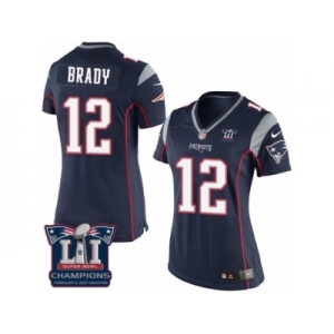 Women's Nike New England Patriots #12 Tom Brady Navy Blue Team Color Super Bowl LI Champions NFL Jersey