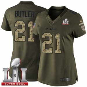 Women's Nike New England Patriots #21 Malcolm Butler Limited Green Salute to Service Super Bowl LI 51 NFL Jersey