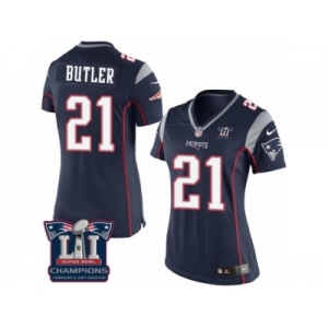 Women's Nike New England Patriots #21 Malcolm Butler Navy Blue Team Color Super Bowl LI Champions NFL Jersey