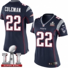 Women's Nike New England Patriots #22 Justin Coleman Elite Navy Blue Team Color Super Bowl LI 51 NFL Jersey