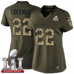 Women's Nike New England Patriots #22 Justin Coleman Limited Green Salute to Service Super Bowl LI 51 NFL Jersey