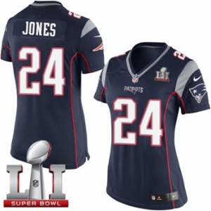 Women's Nike New England Patriots #24 Cyrus Jones Elite Navy Blue Team Color Super Bowl LI 51 NFL Jersey