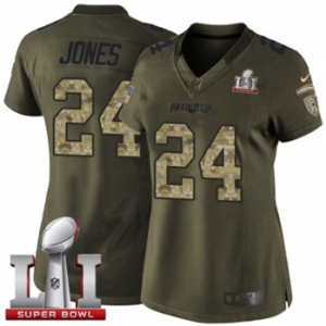 Women's Nike New England Patriots #24 Cyrus Jones Limited Green Salute to Service Super Bowl LI 51 NFL Jersey