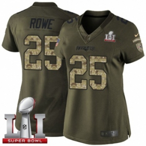 Women's Nike New England Patriots #25 Eric Rowe Limited Green Salute to Service Super Bowl LI 51 NFL Jersey