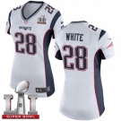 Women's Nike New England Patriots #28 James White Elite White Super Bowl LI 51 NFL Jersey