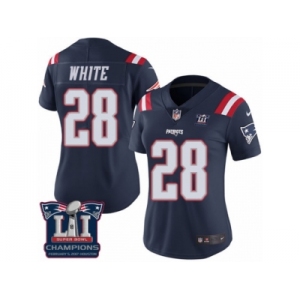 Women's Nike New England Patriots #28 James White Limited Navy Blue Rush Super Bowl LI Champions NFL Jersey