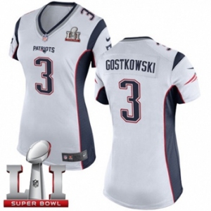 Women's Nike New England Patriots #3 Stephen Gostkowski Elite White Super Bowl LI 51 NFL Jersey