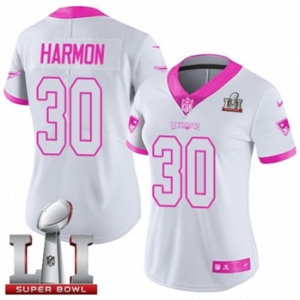 Women's Nike New England Patriots #30 Duron Harmon Limited White-Pink Rush Fashion Super Bowl LI 51 NFL Jersey