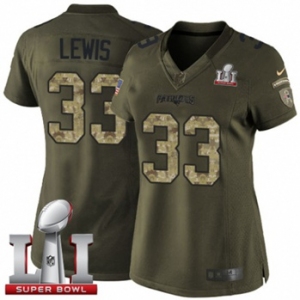 Women's Nike New England Patriots #33 Dion Lewis Limited Green Salute to Service Super Bowl LI 51 NFL Jersey