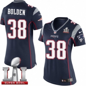 Women's Nike New England Patriots #38 Brandon Bolden Elite Navy Blue Team Color Super Bowl LI 51 NFL Jersey