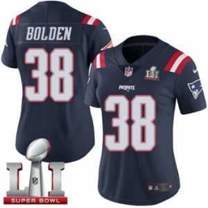 Women's Nike New England Patriots #38 Brandon Bolden Limited Navy Blue Rush Super Bowl LI 51 NFL Jersey