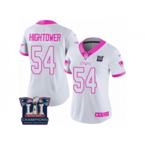 Women's Nike New England Patriots #54 Dont'a Hightower Limited White Pink Rush Fashion Super Bowl LI Champions NFL Jersey