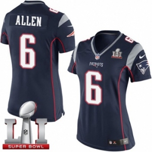 Women's Nike New England Patriots #6 Ryan Allen Elite Navy Blue Team Color Super Bowl LI 51 NFL Jersey