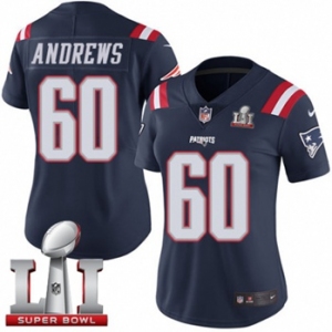 Women's Nike New England Patriots #60 David Andrews Limited Navy Blue Rush Super Bowl LI 51 NFL Jersey