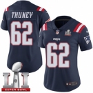 Women's Nike New England Patriots #62 Joe Thuney Limited Navy Blue Rush Super Bowl LI 51 NFL Jersey