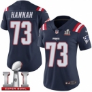 Women's Nike New England Patriots #73 John Hannah Limited Navy Blue Rush Super Bowl LI 51 NFL Jersey