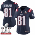 Women's Nike New England Patriots #81 Clay Harbor Limited Navy Blue Rush Super Bowl LI 51 NFL Jersey