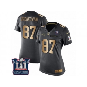 Women's Nike New England Patriots #87 Rob Gronkowski Limited Black Gold Salute to Service Super Bowl LI Champions NFL Jersey