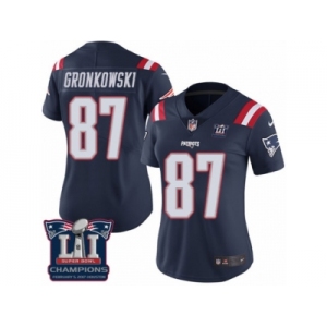 Women's Nike New England Patriots #87 Rob Gronkowski Limited Navy Blue Rush Super Bowl LI Champions NFL Jersey