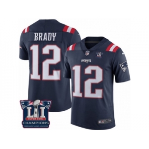 Youth Nike New England Patriots #12 Tom Brady Limited Navy Blue Rush Super Bowl LI Champions NFL Jersey