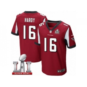 Men's Nike Atlanta Falcons #16 Justin Hardy Elite Red Team Color Super Bowl LI 51 NFL Jersey