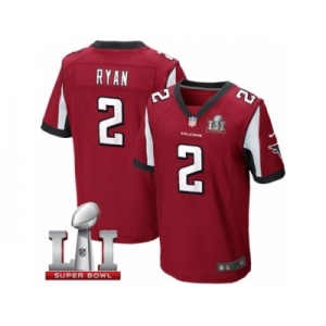 Men's Nike Atlanta Falcons #2 Matt Ryan Elite Red Team Color Super Bowl LI 51 NFL Jersey