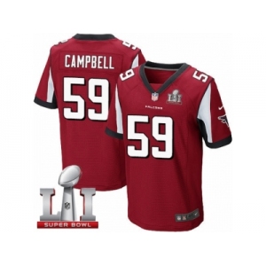 Men's Nike Atlanta Falcons #59 De'Vondre Campbell Elite Red Team Color Super Bowl LI 51 NFL Jersey