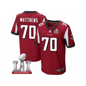 Men's Nike Atlanta Falcons #70 Jake Matthews Elite Red Team Color Super Bowl LI 51 NFL Jersey