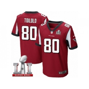 Men's Nike Atlanta Falcons #80 Levine Toilolo Elite Red Team Color Super Bowl LI 51 NFL Jersey