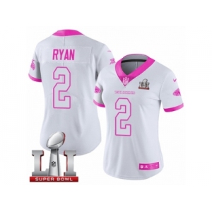 Women's Nike Atlanta Falcons #2 Matt Ryan Limited White Pink Rush Fashion Super Bowl LI 51 NFL Jersey
