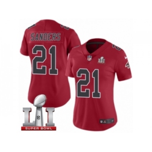 Women's Nike Atlanta Falcons #21 Deion Sanders Limited Red Rush Super Bowl LI 51 NFL Jersey