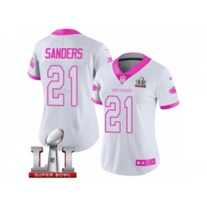 Women's Nike Atlanta Falcons #21 Deion Sanders Limited White Pink Rush Fashion Super Bowl LI 51 NFL Jersey