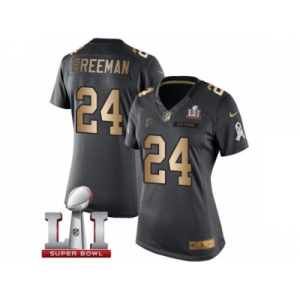 Women's Nike Atlanta Falcons #24 Devonta Freeman Limited Black Gold Salute to Service Super Bowl LI 51 NFL Jersey