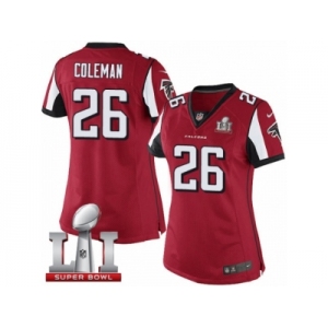 Women's Nike Atlanta Falcons #26 Tevin Coleman Limited Red Team Color Super Bowl LI 51 NFL Jersey